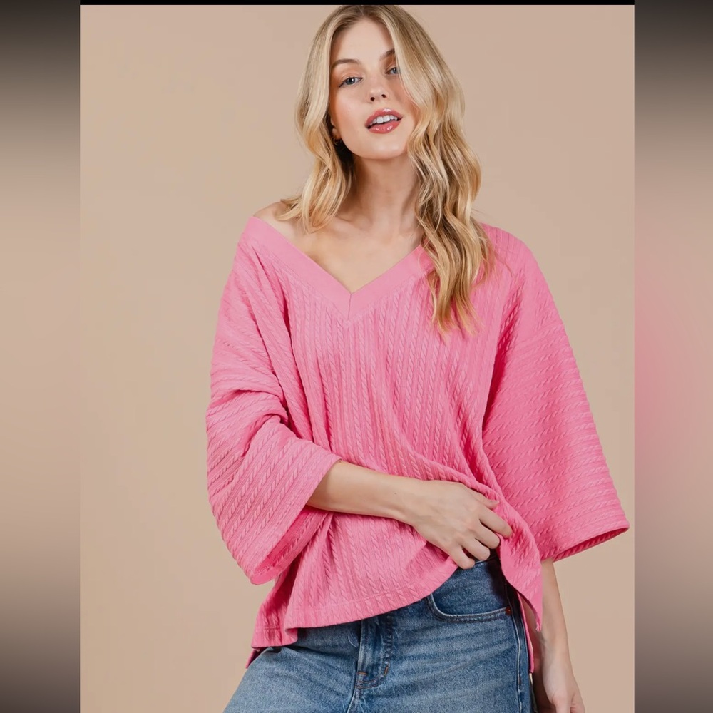 ShopEvelynne Pink V-Neck Textured Top